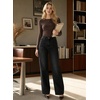 image:imageAstylish Womens Wide Leg High Waisted Denim Pants  Front PocketsStraight LegStyleRetro DenimWith StitchingColor Black