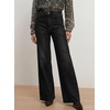 image:imageAstylish Womens Wide Leg High Waisted Denim Pants  Front PocketsStraight LegStyleRetro DenimWith StitchingColor Black