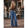image:imageAstylish Womens Wide Leg High Waisted Denim Pants  Front PocketsStraight LegStyleRetro DenimWith StitchingPrussian Blue