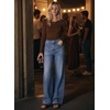 image:imageAstylish Womens Wide Leg High Waisted Denim Pants  Front PocketsStraight LegStyleRetro DenimWith StitchingWild Wind