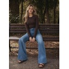 image:imageAstylish Womens Wide Leg High Waisted Denim Pants  Front PocketsStraight LegStyleRetro DenimWith StitchingWild Wind