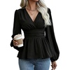 image:imageAstylish Womens Dressy Wrap V Neck Peplum Tops Long Sleeve Cinched Waist Ruched Ruffle Blouses ShirtsBlack