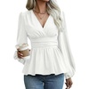 image:imageAstylish Womens Dressy Wrap V Neck Peplum Tops Long Sleeve Cinched Waist Ruched Ruffle Blouses ShirtsWhite
