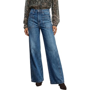 image:imageAstylish Womens Wide Leg High Waisted Denim Pants  Front PocketsStraight LegStyleRetro DenimWith StitchingIvy