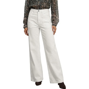 image:imageAstylish Womens Wide Leg High Waisted Denim Pants  Front PocketsStraight LegStyleRetro DenimWith StitchingWhite