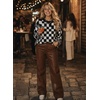 image:imageAstylish Women 2026 Checkered Oversized Business Casual Pullover Sweater  Long Sleeve Plaid Soft Knit Crewneck Fall Fashion Business Casual TopsBlack