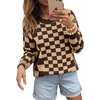 image:imageAstylish Women 2026 Checkered Oversized Business Casual Pullover Sweater  Long Sleeve Plaid Soft Knit Crewneck Fall Fashion Business Casual TopsBrown