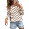 image:imageAstylish Women 2026 Checkered Oversized Business Casual Pullover Sweater  Long Sleeve Plaid Soft Knit Crewneck Fall Fashion Business Casual TopsKhaki