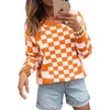 image:imageAstylish Women 2026 Checkered Oversized Business Casual Pullover Sweater  Long Sleeve Plaid Soft Knit Crewneck Fall Fashion Business Casual TopsOrange