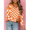 image:imageAstylish Women 2026 Checkered Oversized Business Casual Pullover Sweater  Long Sleeve Plaid Soft Knit Crewneck Fall Fashion Business Casual TopsOrange