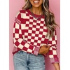 image:imageAstylish Women 2026 Checkered Oversized Business Casual Pullover Sweater  Long Sleeve Plaid Soft Knit Crewneck Fall Fashion Business Casual TopsRed