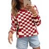 image:imageAstylish Women 2026 Checkered Oversized Business Casual Pullover Sweater  Long Sleeve Plaid Soft Knit Crewneck Fall Fashion Business Casual TopsRed