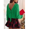 image:imageAstylish Womens 2026 Open Back Bow Pullover Sweaters Fall Fashion Outfits  Ballon Long Sleeve Soft Knit Cute Loose Fit Business Casual TopsDark Green