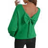 image:imageAstylish Womens 2026 Open Back Bow Pullover Sweaters Fall Fashion Outfits  Ballon Long Sleeve Soft Knit Cute Loose Fit Business Casual TopsDark Green