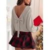 image:imageAstylish Womens 2026 Open Back Bow Pullover Sweaters Fall Fashion Outfits  Ballon Long Sleeve Soft Knit Cute Loose Fit Business Casual TopsGray