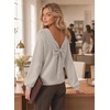image:imageAstylish Womens 2026 Open Back Bow Pullover Sweaters Fall Fashion Outfits  Ballon Long Sleeve Soft Knit Cute Loose Fit Business Casual TopsGray