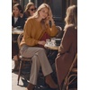 image:imageAstylish Womens 2026 Open Back Bow Pullover Sweaters Fall Fashion Outfits  Ballon Long Sleeve Soft Knit Cute Loose Fit Business Casual TopsMustard