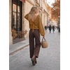image:imageAstylish Womens 2026 Open Back Bow Pullover Sweaters Fall Fashion Outfits  Ballon Long Sleeve Soft Knit Cute Loose Fit Business Casual TopsMustard