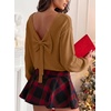 image:imageAstylish Womens 2026 Open Back Bow Pullover Sweaters Fall Fashion Outfits  Ballon Long Sleeve Soft Knit Cute Loose Fit Business Casual TopsMustard