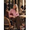 image:imageAstylish Womens 2026 Open Back Bow Pullover Sweaters Fall Fashion Outfits  Ballon Long Sleeve Soft Knit Cute Loose Fit Business Casual TopsPink
