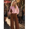 image:imageAstylish Womens 2026 Open Back Bow Pullover Sweaters Fall Fashion Outfits  Ballon Long Sleeve Soft Knit Cute Loose Fit Business Casual TopsPink