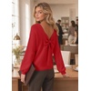 image:imageAstylish Womens 2026 Open Back Bow Pullover Sweaters Fall Fashion Outfits  Ballon Long Sleeve Soft Knit Cute Loose Fit Business Casual TopsRed
