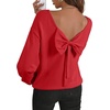 image:imageAstylish Womens 2026 Open Back Bow Pullover Sweaters Fall Fashion Outfits  Ballon Long Sleeve Soft Knit Cute Loose Fit Business Casual TopsRed