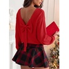 image:imageAstylish Womens 2026 Open Back Bow Pullover Sweaters Fall Fashion Outfits  Ballon Long Sleeve Soft Knit Cute Loose Fit Business Casual TopsRed