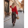 image:imageAstylish Womens 2026 Open Back Bow Pullover Sweaters Fall Fashion Outfits  Ballon Long Sleeve Soft Knit Cute Loose Fit Business Casual TopsRed