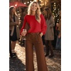 image:imageAstylish Womens 2026 Open Back Bow Pullover Sweaters Fall Fashion Outfits  Ballon Long Sleeve Soft Knit Cute Loose Fit Business Casual TopsRed