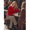 image:imageAstylish Womens 2026 Open Back Bow Pullover Sweaters Fall Fashion Outfits  Ballon Long Sleeve Soft Knit Cute Loose Fit Business Casual TopsRed