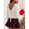 image:imageAstylish Womens 2026 Open Back Bow Pullover Sweaters Fall Fashion Outfits  Ballon Long Sleeve Soft Knit Cute Loose Fit Business Casual TopsWhite