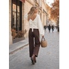 image:imageAstylish Womens 2026 Open Back Bow Pullover Sweaters Fall Fashion Outfits  Ballon Long Sleeve Soft Knit Cute Loose Fit Business Casual TopsWhite