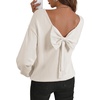 image:imageAstylish Womens 2026 Open Back Bow Pullover Sweaters Fall Fashion Outfits  Ballon Long Sleeve Soft Knit Cute Loose Fit Business Casual TopsWhite