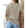 image:imageAstylish Womens 2026 Striped Long Sleeve Blouses Oversized Fall Fashion  Outfits Soft Waffle Knit Cute Patchwork Design Comfort Thumbhole Cuffs Crewneck Business Casual OutfitsKhaki Brown Stripe