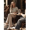 image:imageAstylish Womens 2026 Striped Long Sleeve Blouses Oversized Fall Fashion  Outfits Soft Waffle Knit Cute Patchwork Design Comfort Thumbhole Cuffs Crewneck Business Casual OutfitsKhaki Brown Stripe