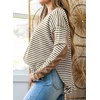 image:imageAstylish Womens 2026 Striped Long Sleeve Blouses Oversized Fall Fashion  Outfits Soft Waffle Knit Cute Patchwork Design Comfort Thumbhole Cuffs Crewneck Business Casual OutfitsKhaki Brown Stripe
