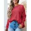 image:imageAstylish Womens 2026 Striped Long Sleeve Blouses Oversized Fall Fashion  Outfits Soft Waffle Knit Cute Patchwork Design Comfort Thumbhole Cuffs Crewneck Business Casual OutfitsRed Stripe