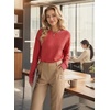 image:imageAstylish Womens 2026 Striped Long Sleeve Blouses Oversized Fall Fashion  Outfits Soft Waffle Knit Cute Patchwork Design Comfort Thumbhole Cuffs Crewneck Business Casual OutfitsRed Stripe
