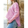 image:imageAstylish Womens 2026 Striped Long Sleeve Blouses Oversized Fall Fashion  Outfits Soft Waffle Knit Cute Patchwork Design Comfort Thumbhole Cuffs Crewneck Business Casual OutfitsPink Stripe