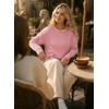 image:imageAstylish Womens 2026 Striped Long Sleeve Blouses Oversized Fall Fashion  Outfits Soft Waffle Knit Cute Patchwork Design Comfort Thumbhole Cuffs Crewneck Business Casual OutfitsPink Stripe