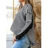 image:imageAstylish Womens 2026 Striped Long Sleeve Blouses Oversized Fall Fashion  Outfits Soft Waffle Knit Cute Patchwork Design Comfort Thumbhole Cuffs Crewneck Business Casual OutfitsBlack Stripe