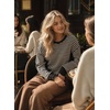 image:imageAstylish Womens 2026 Striped Long Sleeve Blouses Oversized Fall Fashion  Outfits Soft Waffle Knit Cute Patchwork Design Comfort Thumbhole Cuffs Crewneck Business Casual OutfitsBlack Stripe