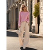image:imageAstylish Womens 2026 Striped Long Sleeve Blouses Oversized Fall Fashion  Outfits Soft Waffle Knit Cute Patchwork Design Comfort Thumbhole Cuffs Crewneck Business Casual OutfitsPink Stripe