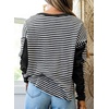 image:imageAstylish Womens 2026 Striped Long Sleeve Blouses Oversized Fall Fashion  Outfits Soft Waffle Knit Cute Patchwork Design Comfort Thumbhole Cuffs Crewneck Business Casual OutfitsBlack Stripe