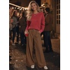 image:imageAstylish Womens 2026 Striped Long Sleeve Blouses Oversized Fall Fashion  Outfits Soft Waffle Knit Cute Patchwork Design Comfort Thumbhole Cuffs Crewneck Business Casual OutfitsRed Stripe