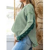 image:imageAstylish Womens 2026 Striped Long Sleeve Blouses Oversized Fall Fashion  Outfits Soft Waffle Knit Cute Patchwork Design Comfort Thumbhole Cuffs Crewneck Business Casual OutfitsGreen Stripe