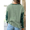 image:imageAstylish Womens 2026 Striped Long Sleeve Blouses Oversized Fall Fashion  Outfits Soft Waffle Knit Cute Patchwork Design Comfort Thumbhole Cuffs Crewneck Business Casual OutfitsGreen Stripe
