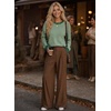 image:imageAstylish Womens 2026 Striped Long Sleeve Blouses Oversized Fall Fashion  Outfits Soft Waffle Knit Cute Patchwork Design Comfort Thumbhole Cuffs Crewneck Business Casual OutfitsGreen Stripe
