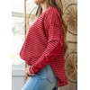 image:imageAstylish Womens 2026 Striped Long Sleeve Blouses Oversized Fall Fashion  Outfits Soft Waffle Knit Cute Patchwork Design Comfort Thumbhole Cuffs Crewneck Business Casual OutfitsRed Stripe